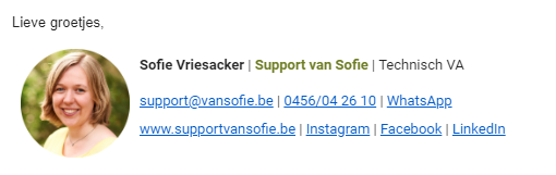 E-mailhandtekening Support van Sofie