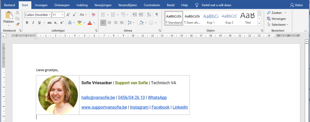 E mailhandtekening in Word 1