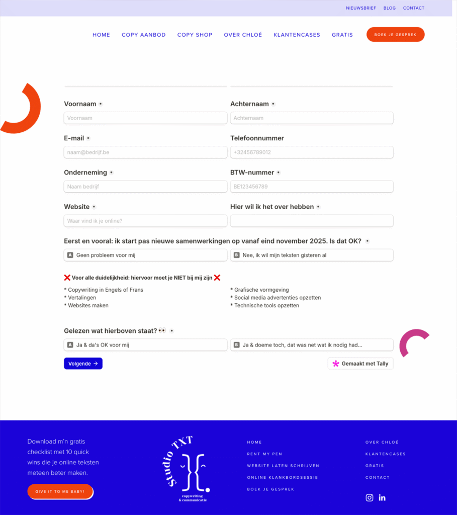 Verkoopproces optimaliseren: Chloé ging van chaos naar structuur in 3 maanden 7 Intake formulier Tally gekoppeld aan Tidycal afsprakenplanner