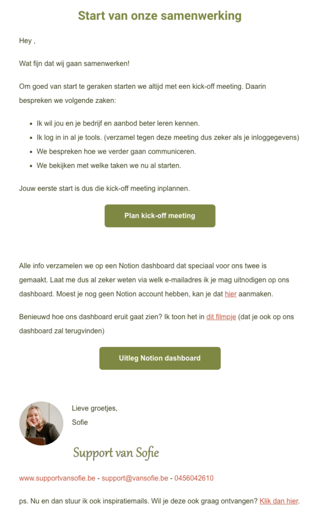De e-mail die klanten krijgen tijdens de klant onboarding